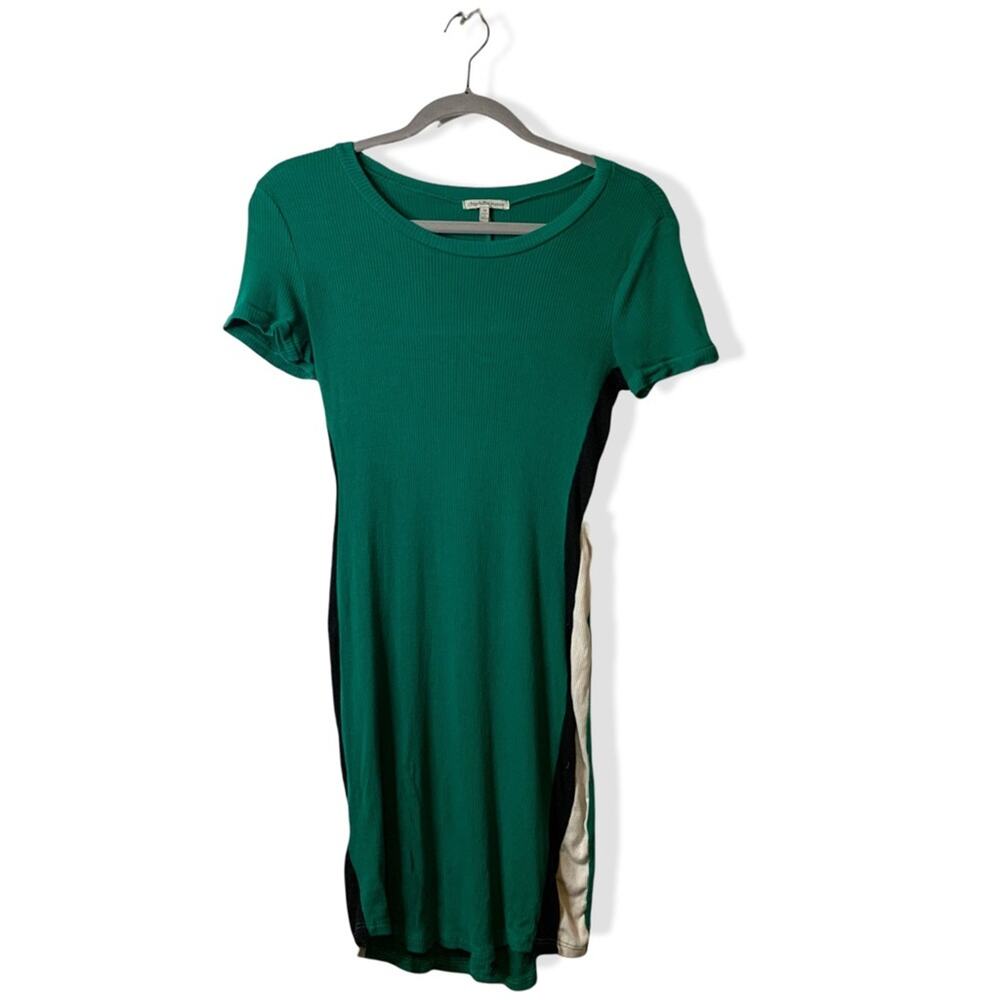 Charlotte Russe Green Long Ribbed T-Shirt Black and White Stripes Medium